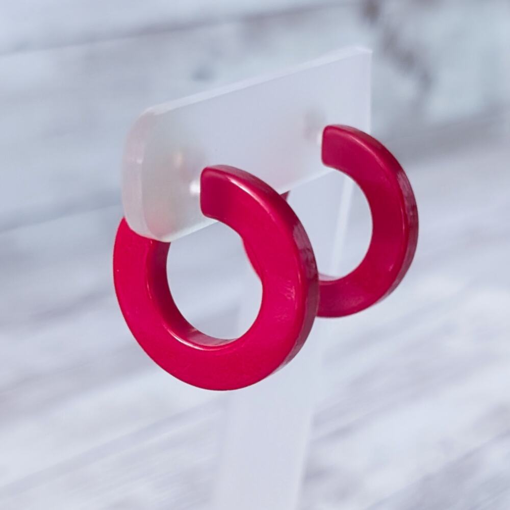 Vintage Clip On Earrings Retro Red Hoops Just Over 1"